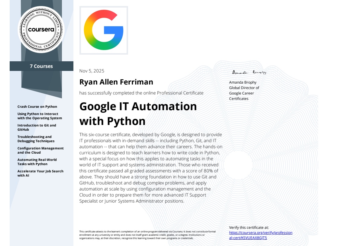 Google IT Automation with Python